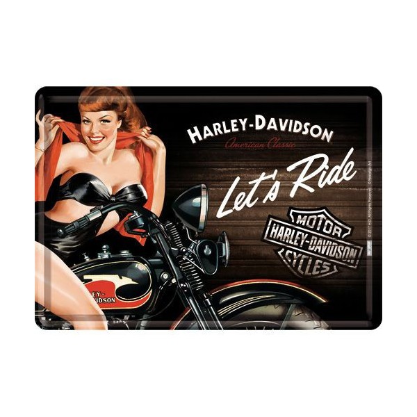 Plaque En Métal 14 X 10 Cm Harley Davidson Et Sa Pin Up à Moto Deco Enviecom 